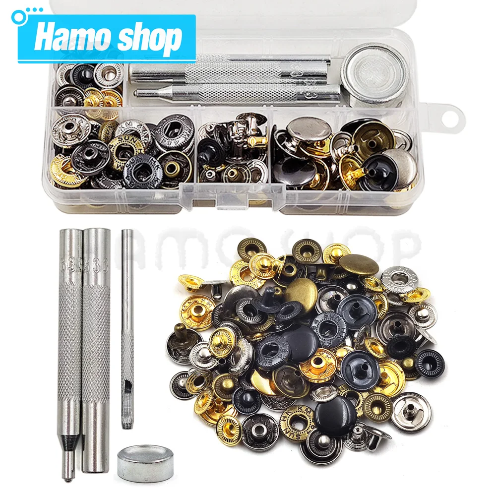 

35Sets Metal Snaps Fasteners Snap Button With Setting Tool Kits No-Sew Press Studs Buttons For Clothing Bags DIY LeatherCraft