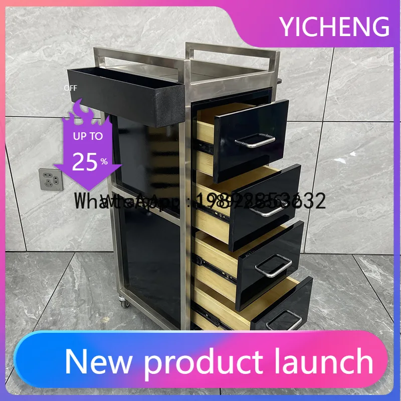

ii2-28 Stainless Steel Barber Shop Tool Cinet Hair Salon Special Tool Trolley Storage Cinet
