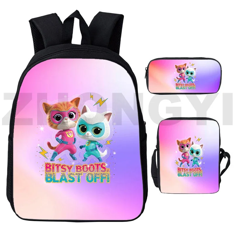 SuperKitties-mochila de viaje 3 en 1 para niños, bolso de viaje, mochila escolar de lona, 3D bolso cruzado de Anime, novedad