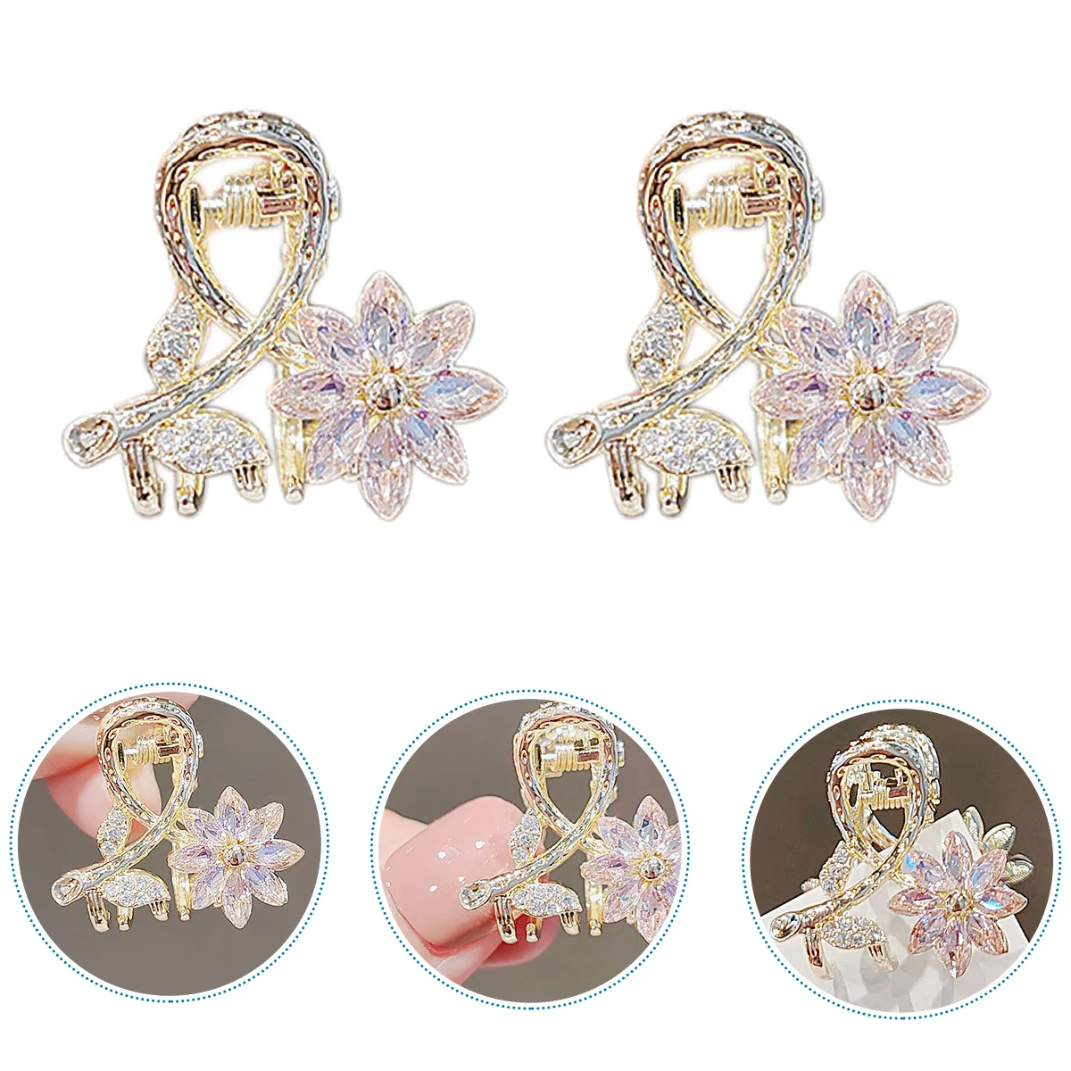 

2 Pcs Flower Hair Clip Barrettes Crystal Hairpin Claw Zinc Alloy Jaw Girls Child Mini Women