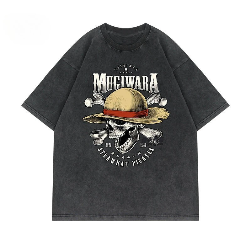 Camiseta con estampado de Luffy y Nami de color chocolate del anime One Piece, estilo urbano, para hombre y mujer