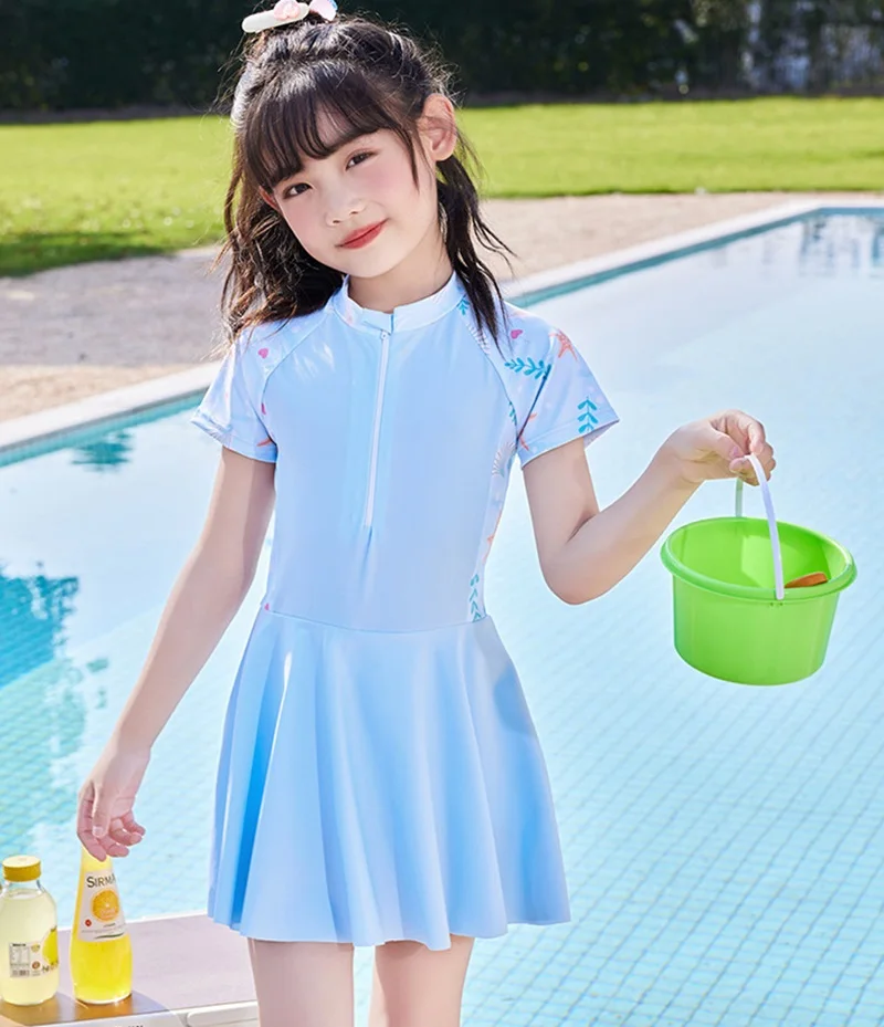 Girl\'s Swimwear Skirt Fashionable Print One Piece Swimsuit Hot Spring Swimming Dress In Stock