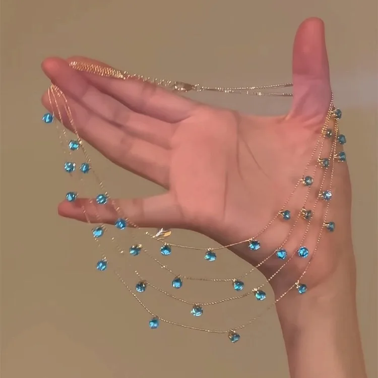 2026 Neue blaue mehrlagige Sternenhimmel-Halskette: Luxuriöse, funkelnde Schlüsselbeinkette mit kühlem Charme – Eleganter Alltagsschmuck und Geschenke – Detail 1