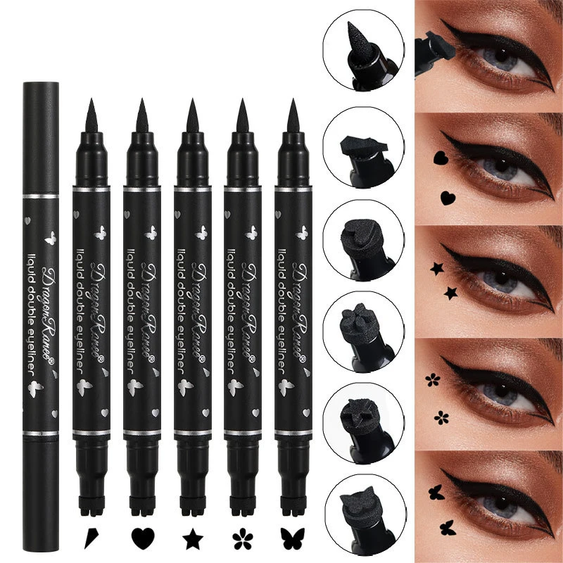 Double Ended 2 In 1 Star Seal Eyeliner Pen Star Moon Stamp Long-Lasting Waterproof Black Liquid Eye Liner Pencil Eyes Makeup Cos