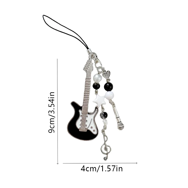Trendige Gitarren-Mikrofon-Perlen Handykette Taschenanhänger Kreativer Süßer Schlüsselanhänger Rucksack-Anhänger Schmuck Geschenk für Mädchen – Detail 7