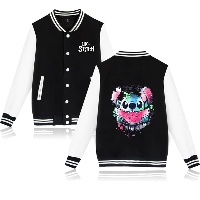 

Disney Lilo Stitch Baseball Jacket Men Women Hip Hop Harajuku Disney Jackets Streetwear Kids Boys Girls Loose College Coats