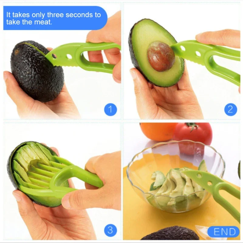 Multi-function 3-in-1 Avocado Slicer Shea Corer Butter Peeler Fruit Cutter Pulp Separator Plastic Knife Kitchen Vegetable Tools