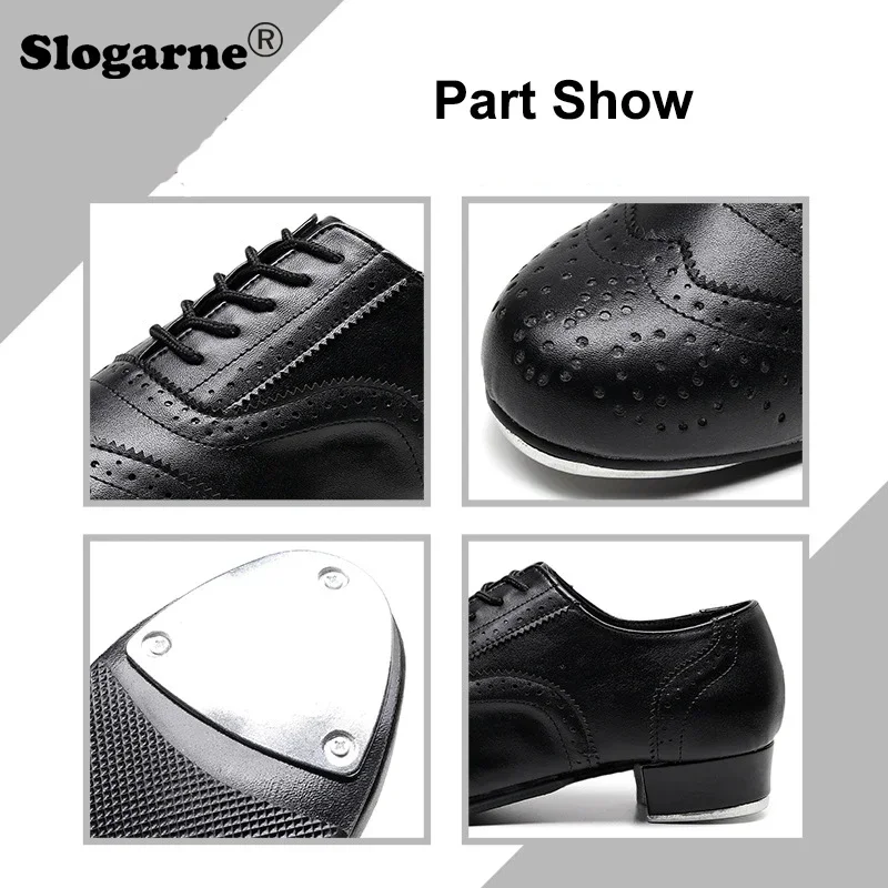 2024 New Men Tap Shoes Boys 3CM Heels Tap Shoes Man Leather Tap Dance Shoes Students Large Size 45 Dance Sneakers Drop Shipping