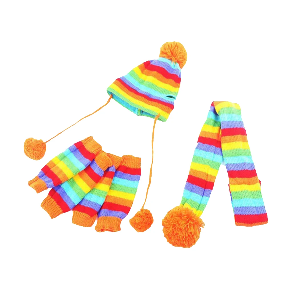 

Dog Warm Costume Knitted Winter Clothing Festival Striped Clothes Accessories Christmas Scarf Hat Set Pet Coats Jackets