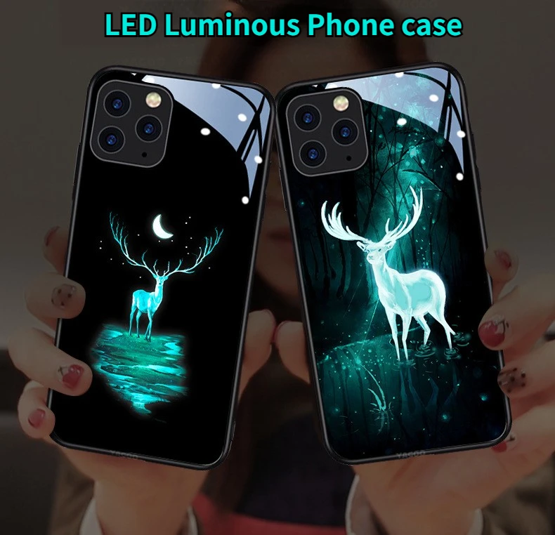 

Elk Smart LED Luminous Call Light Up Flash Phone Case For OPPO Rene 3 4 5 6 7 8 9 10 Pro Plus SE Find X5 X6 Glass Cover Funda