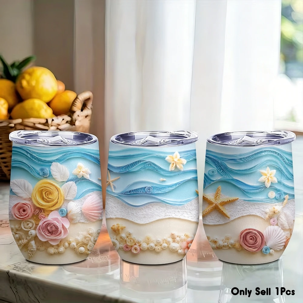 Termos Blue Beach Elements de 12 oz, Vaso Térmico para Vino, Taza de Café con Aislamiento al Vacío, Termo con Forma de Huevo