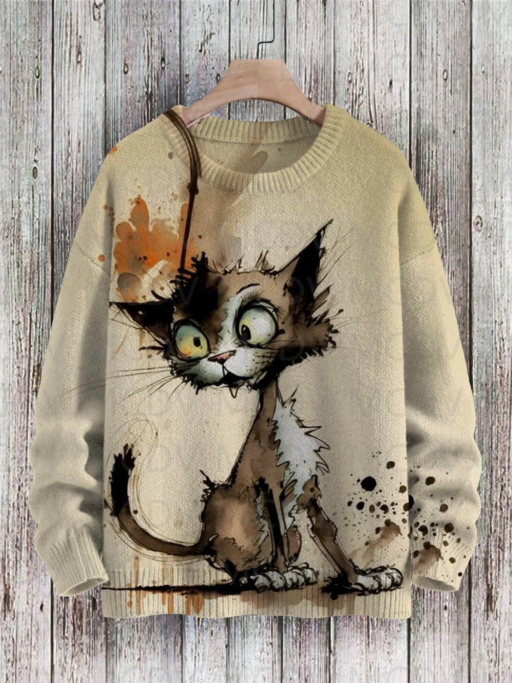 

Cute Funny Crowded Cats Art Pattern Print Casual Knit Pullover Sweater Men's For Women's Pullover