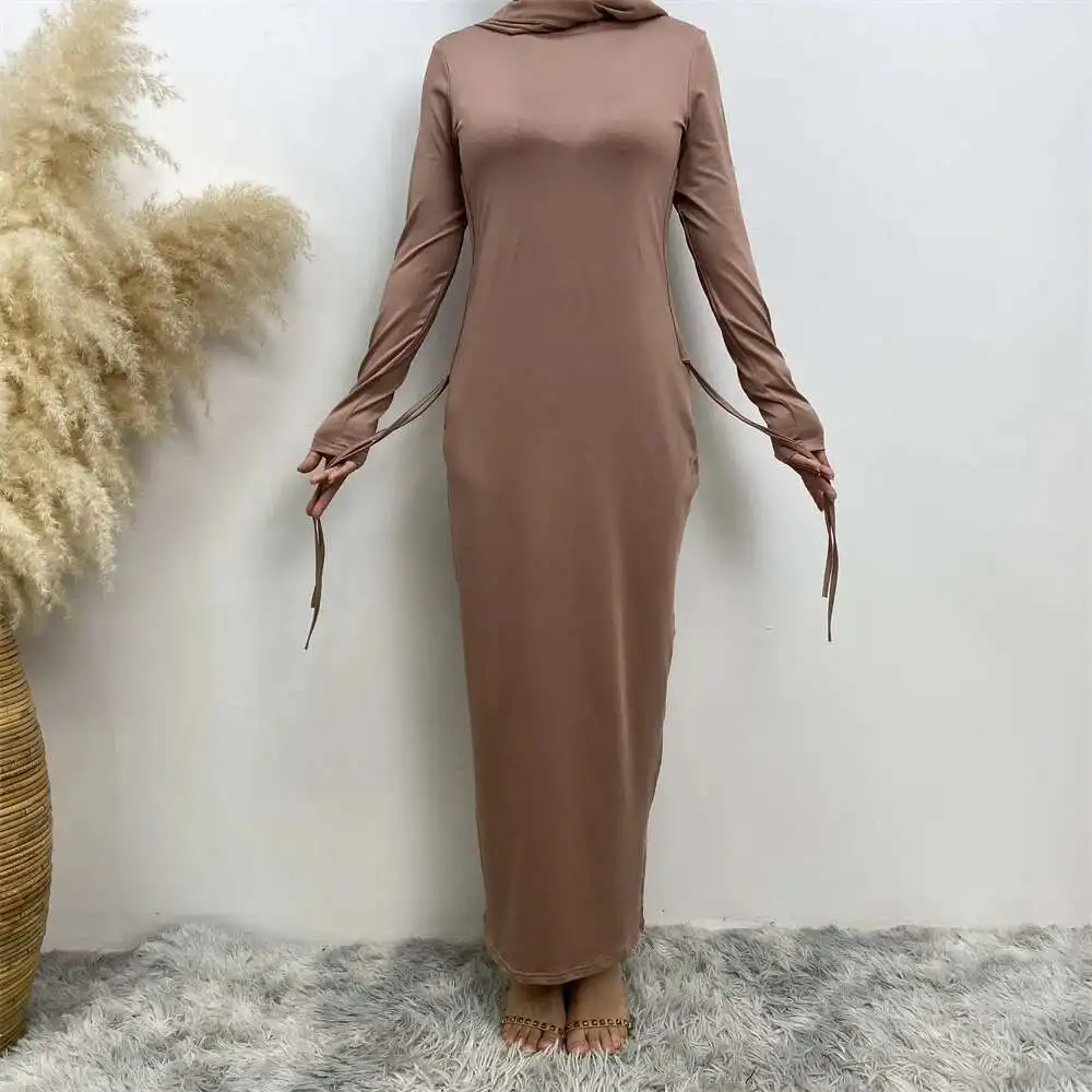 

Arab Solid Color Long Sleeved Dress with Drawstring at the Side for Women 6736 Robe Abaya Ramadan Dubai Luxury Islam Elegant
