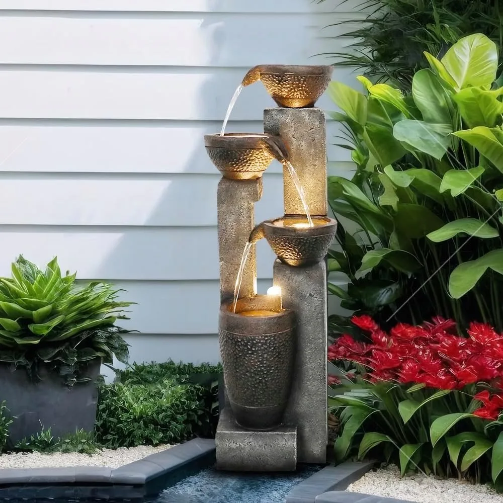 40''H 4-Tier Outdoor Garden Water Fountain Decor, Resin Fountain for Garden, Floor Patio, Deck, Porch, Backyard and Home Art