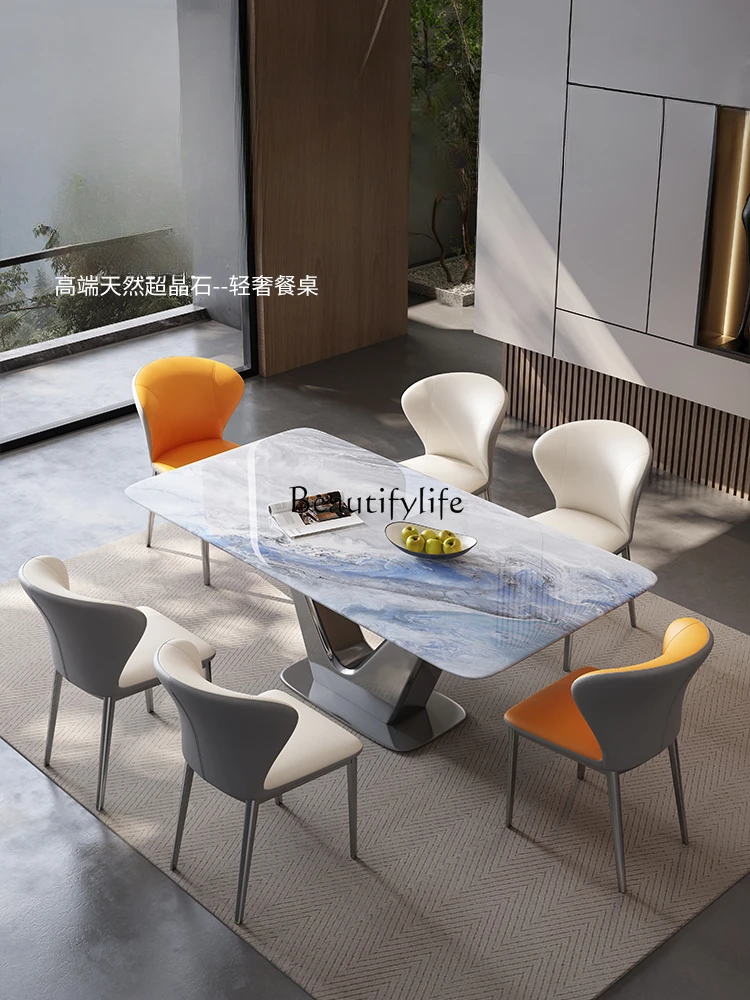 Dining Table Modern Simple and Light Luxury Rectangular Microlite Luxury Stone Rock Plate Home Dining Table