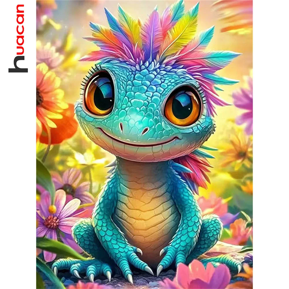 Huacan Vollquadratisches und rundes Diamantgemälde, Chamäleon-Blume, Diamantmosaik, Tier, komplettes Bild aus Strasssteinen