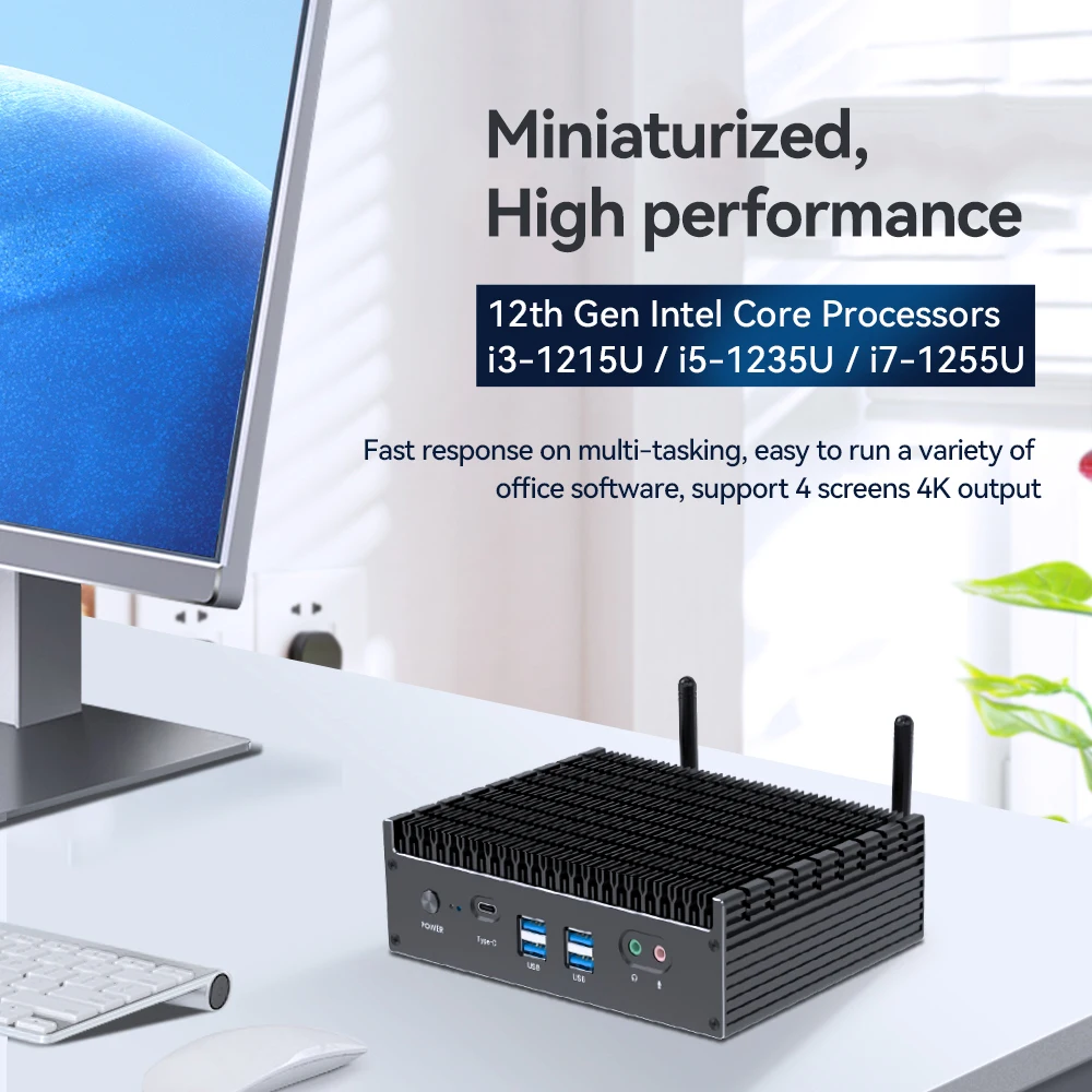 Imagem -02 - Mini pc Intel 10th Generation i7 1355u i5 1335u Min Dual Ddr4 2x M.2 Nvme Slots Ssd Windows 11 4k Uhd Wifi6 Thunderbolt Fanless