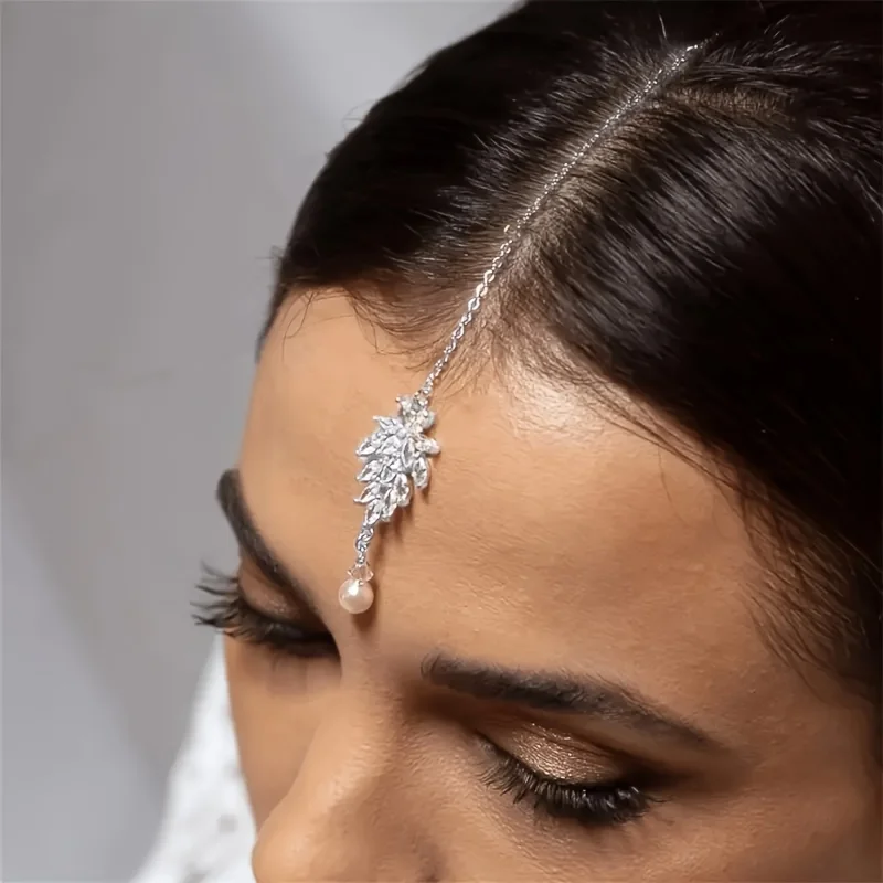 أزياء المرأة لؤلؤة الجبين سلسلة عقال مجوهرات الزفاف قلادة ورقة رئيس سلسلة مهرجان هدية #2