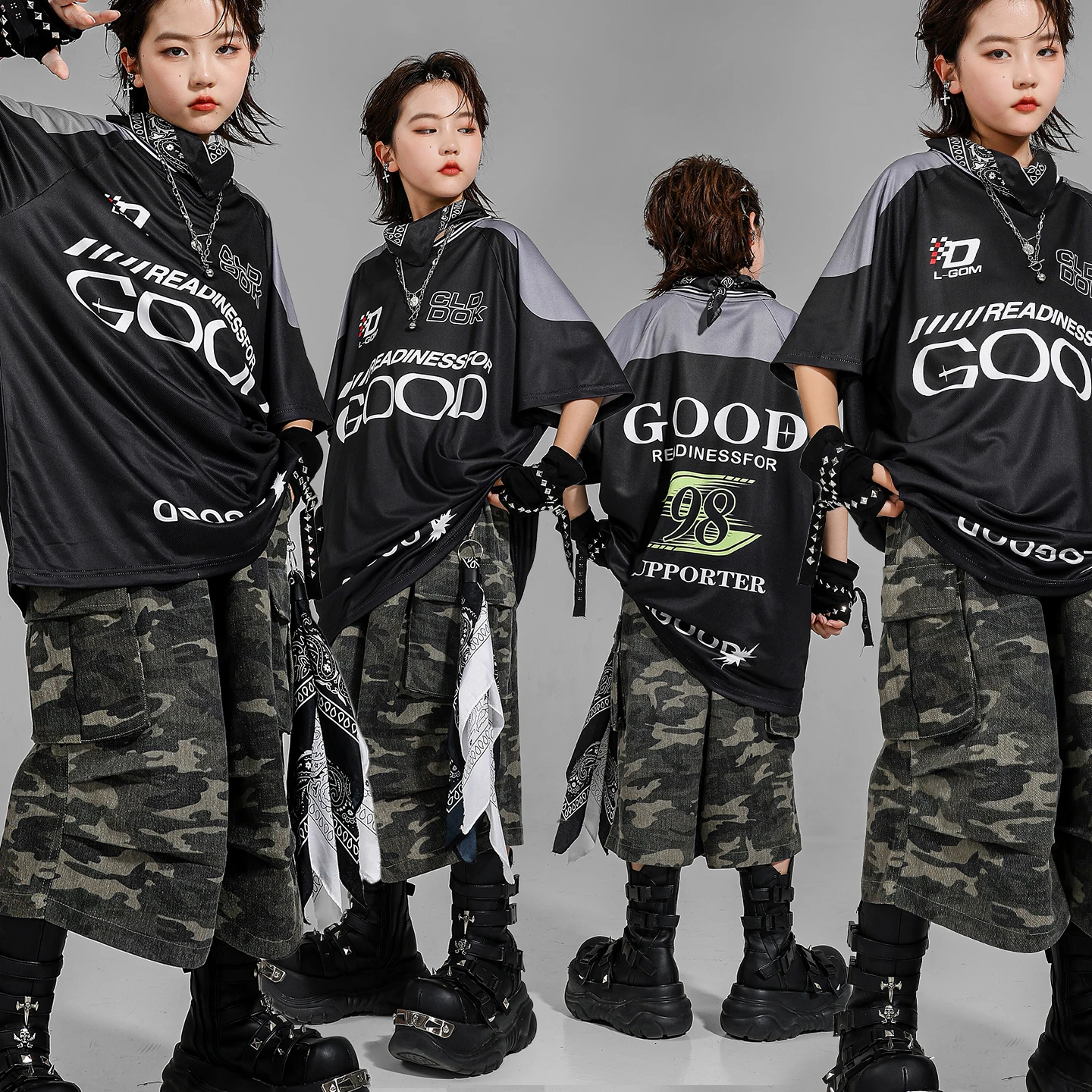 T-shirt oversize per ragazzi Hip Hop Pantaloncini mimetici Abbigliamento da ballo di strada Ragazze K-pop Costume jazz Abbigliamento per bambini Set Bambini Streetwear