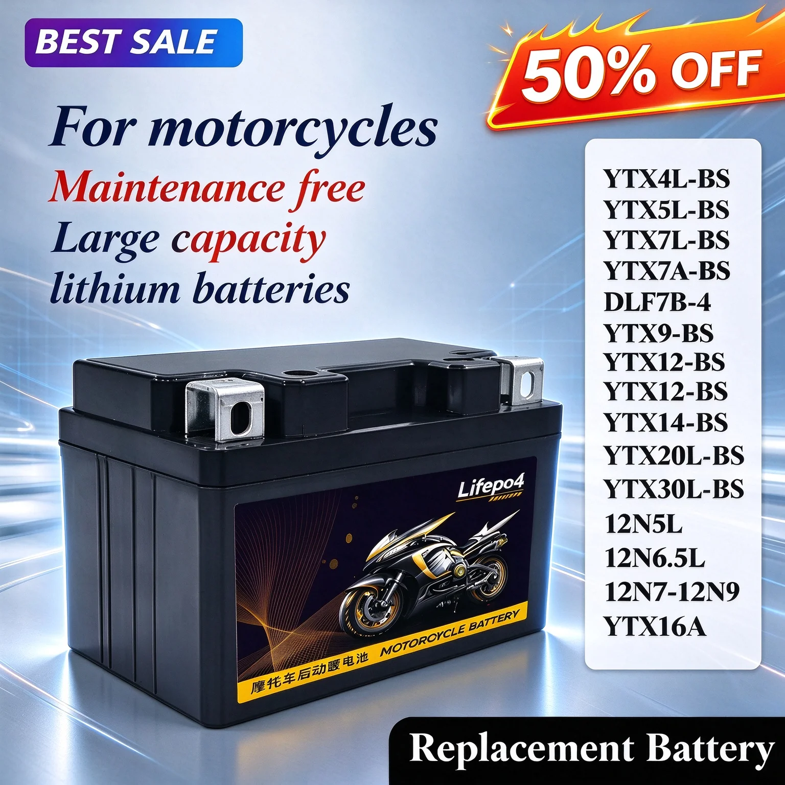 YTX4L-BS Motorcycle Battery 12v Universal Maintenance-free 7A Scooter 125 Lithium Battery 9a Lithium Iron Phosphate Start