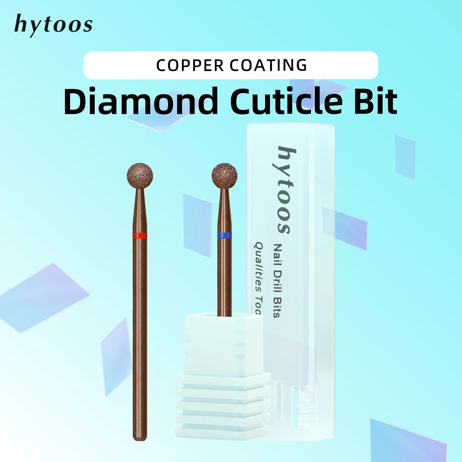 HYTOOS 4mm Ball  Copper Coated Diamond Nail Drill Bits Russian Cuticle Clean Burr Dead Skin Cleaner Pro Manicure Removal Tool
