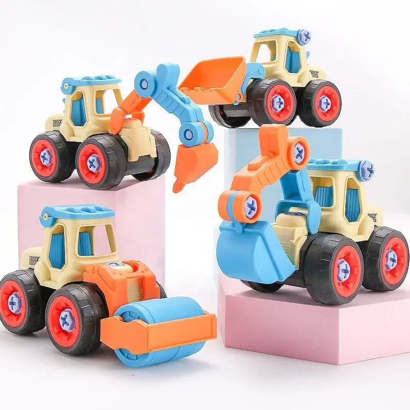 4Pcs Construction Toy DIY Engineering Car Fire Truck Screw Build and Take Apart Great For Kids Boys Educational Toy For Children