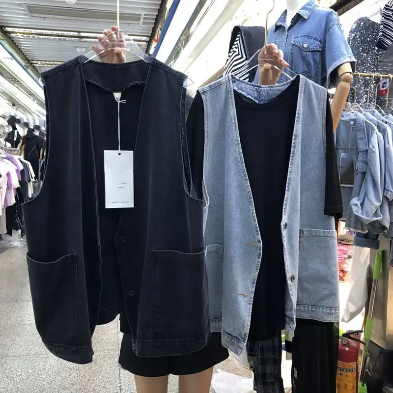 

Свободный джинсовый жилет V-Ne, мужской летний джинсовый жилет Svel, винтажный Гонконгский жилет в стиле ретро BF, брендовая молодежная повседневная одежда