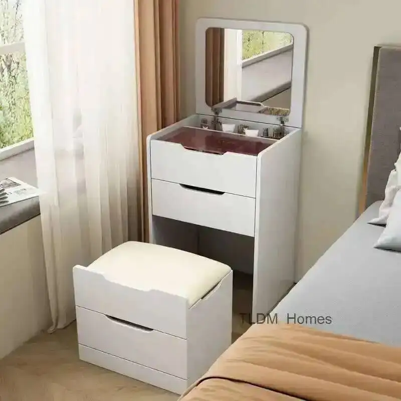 Moderno quarto feminino menina penteadeira maquiagem penteadeira luz branca espelho gaveta de luxo penteadeira mini casa