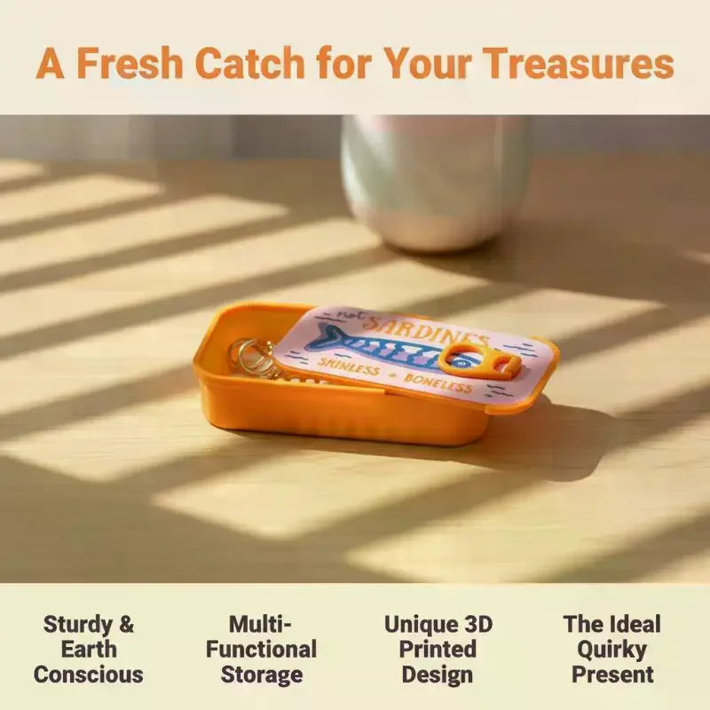 Sardine Tin Jewelry Box 3D Printed Novelty Design Easy Open Lid Trinket Storage Box for Christmas Holiday Gift