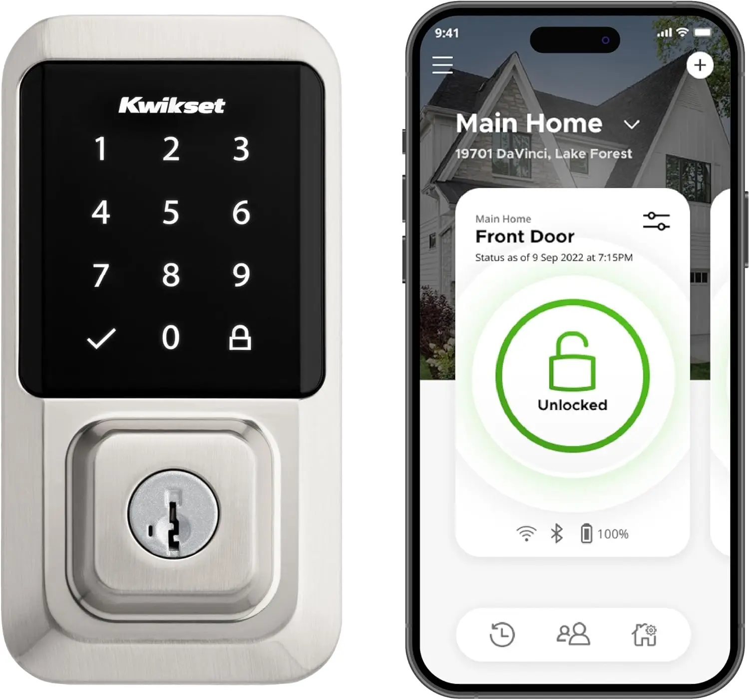 Kwikset-Wi-Fi قفل ذكي ، مدخل بدون مفتاح ، إلكتروني ، شاشة تعمل باللمس ، ديدبولت يضم مفتاح أمان ، ساتان نيكل ، smart-001 هالو