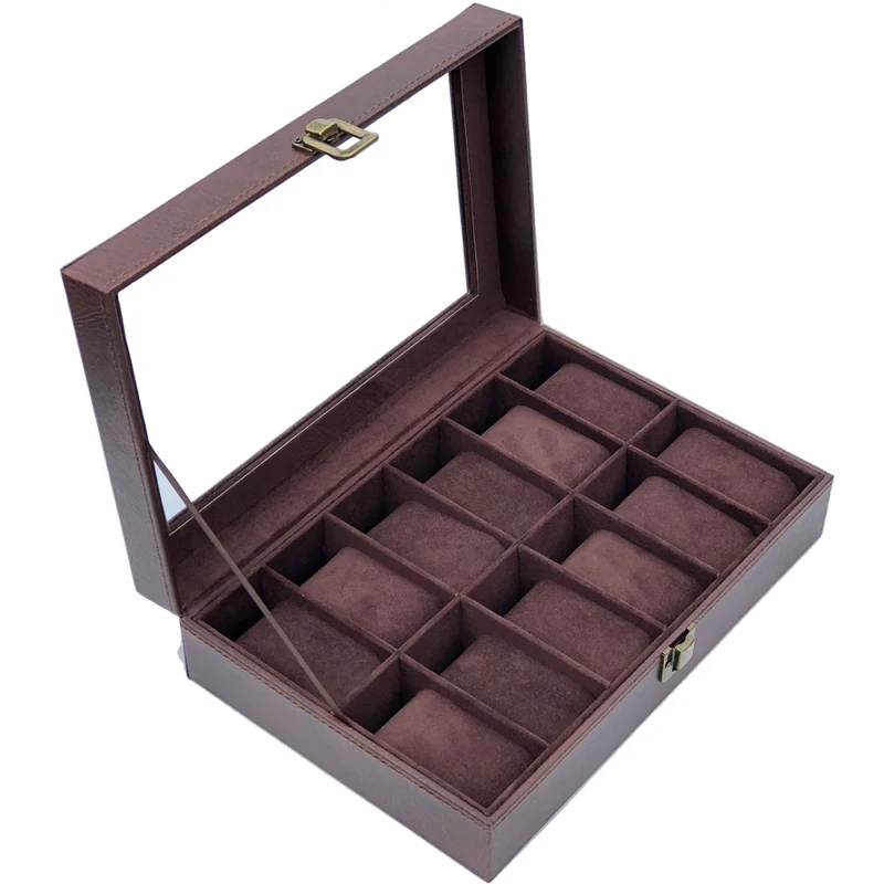 Caja de reloj de cuero negro para hombre y mujer, estuche de almacenamiento para exhibición de relojes, caja de joyería, soporte organizador para