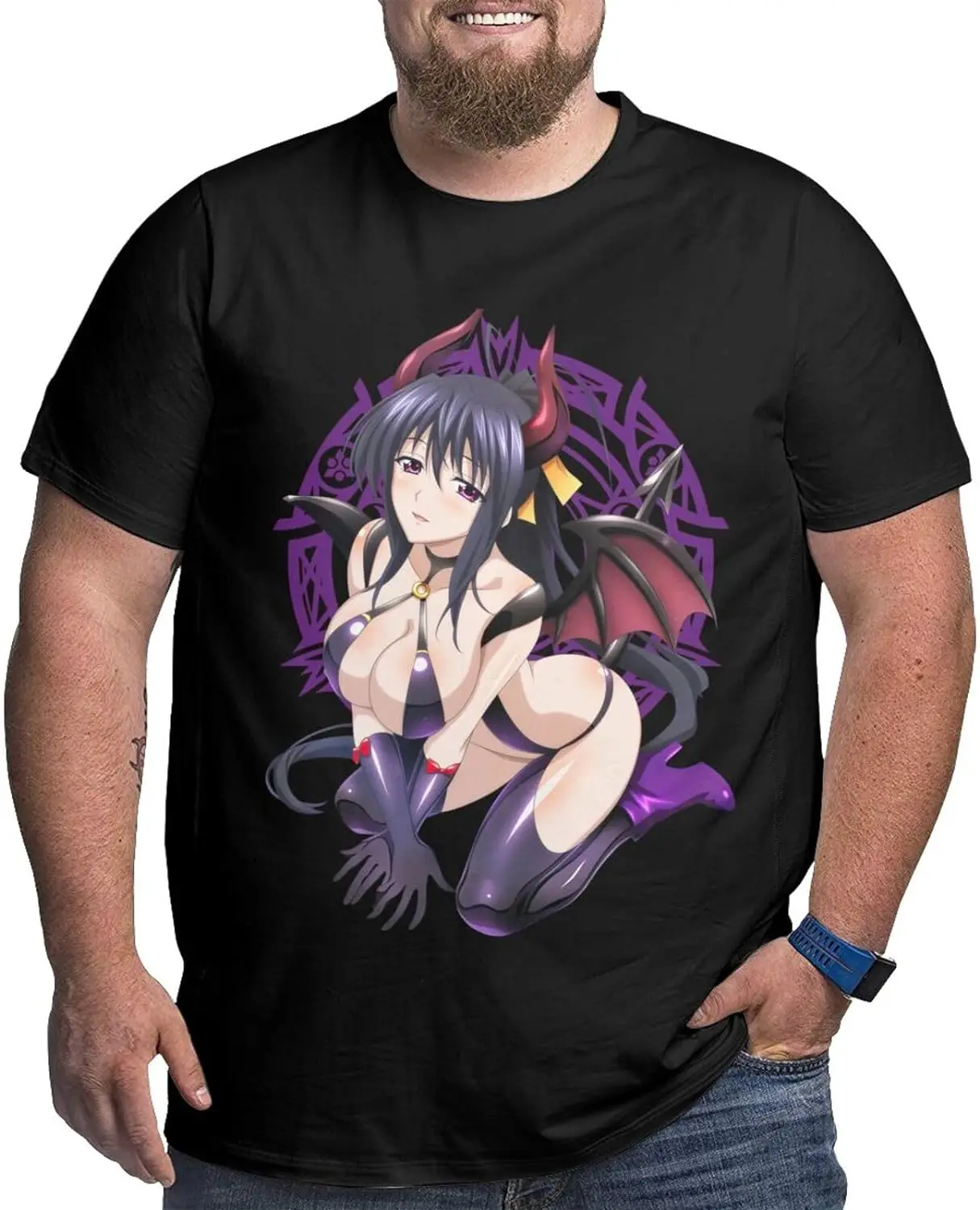 Manga Highschool DxD Akeno Shirt Cotton Crew Neck Cool Big Size Tops for Man Black