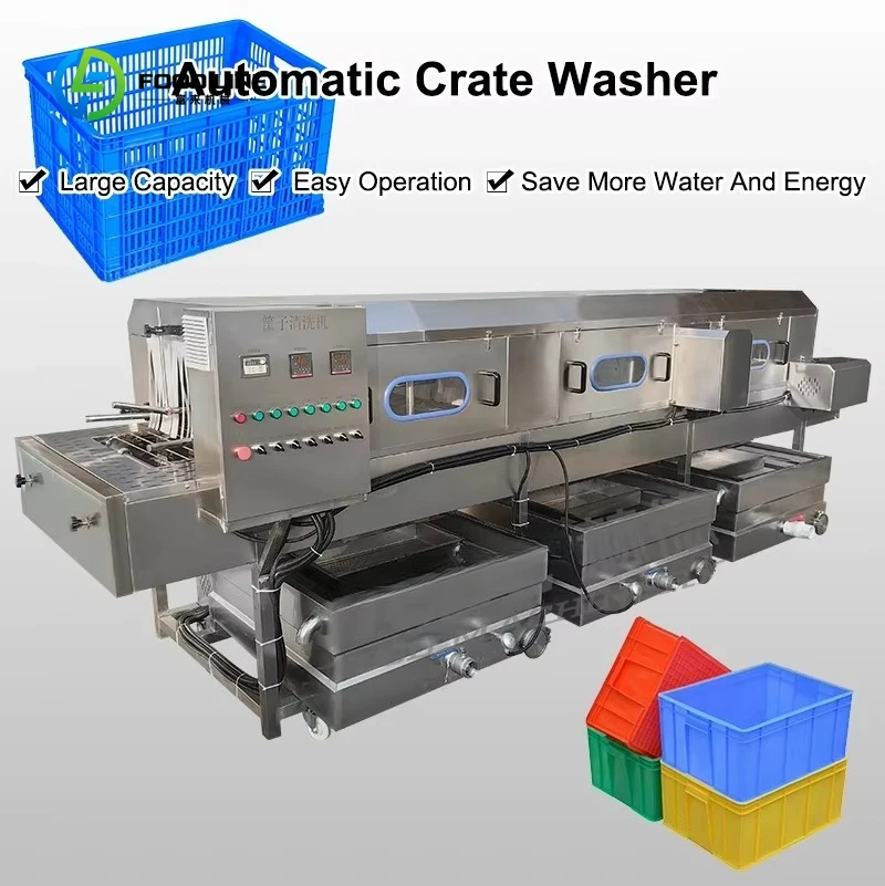 Customized Automatic High Pressure Basket and Crate Washing Machine with PLC Control Pump and Gear Motor for Food Industry