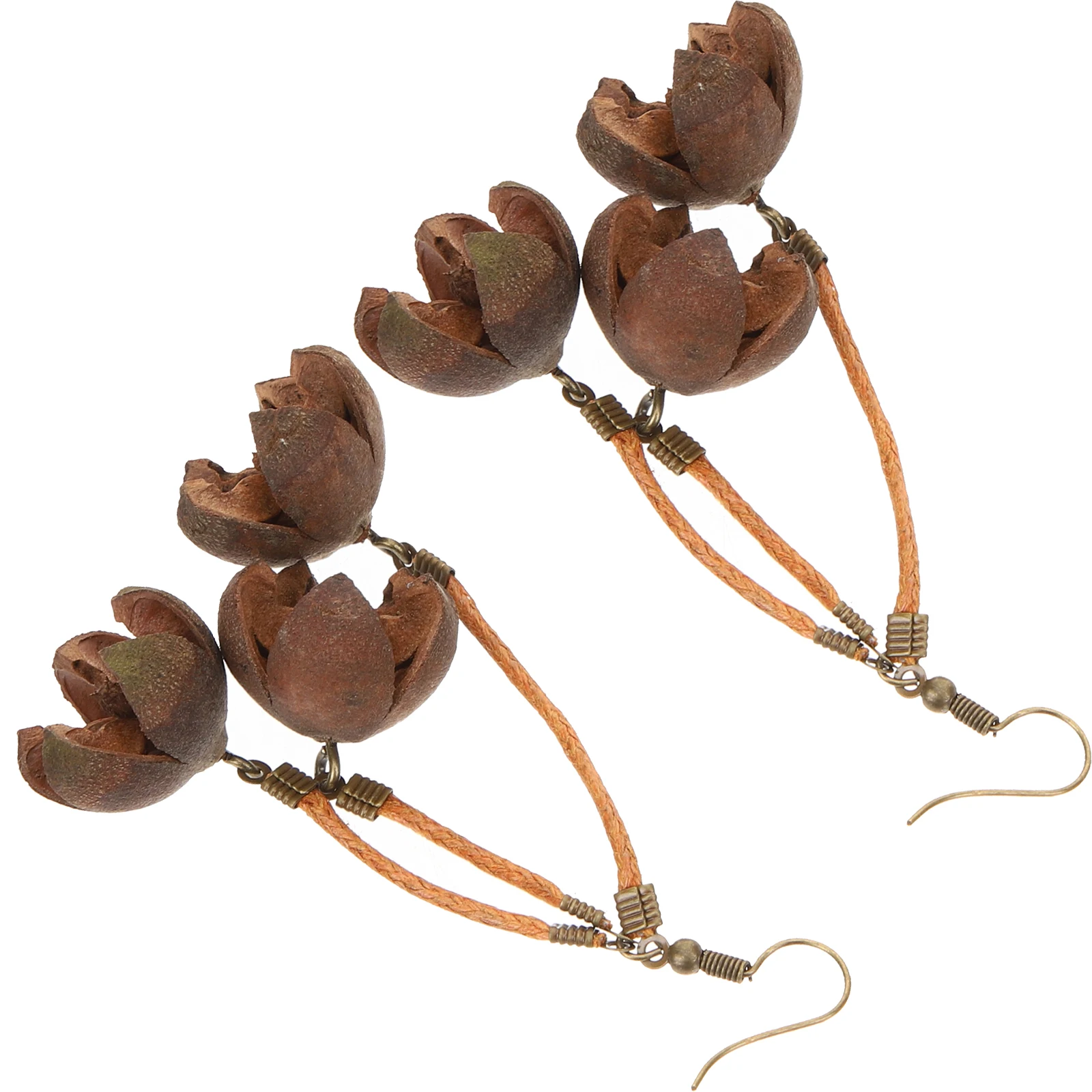

Retro Vintage Earrings Alloy Wood Teardrop Ear Dangle Lightweight Unique Elegant Bohemian Style Flower Pattern for Women