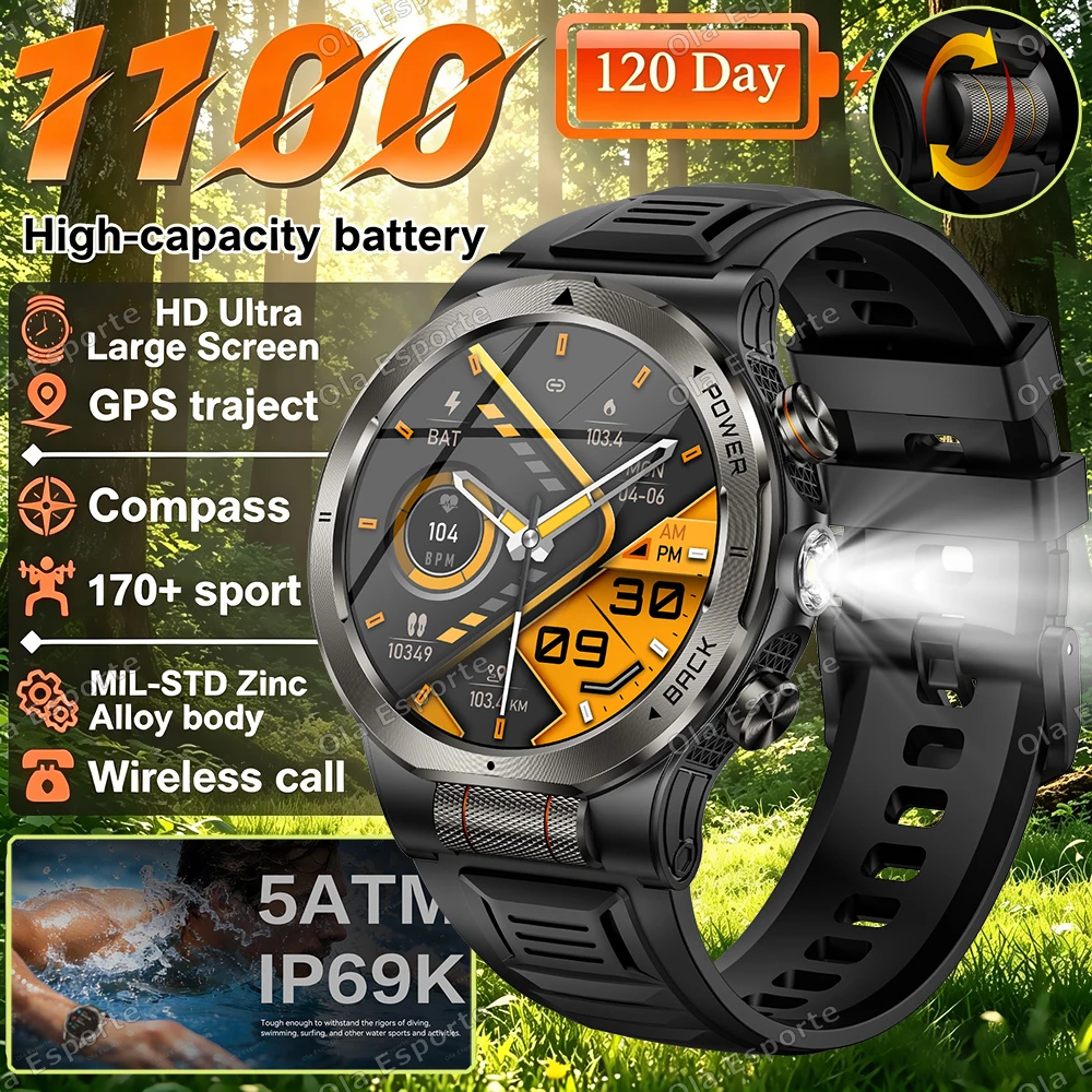 

2026 New 1100mAh Battery Smart Watch Photosensitive roller GPS Track Waterproof Sports Outdoors Compass Military Smartwatch HW12