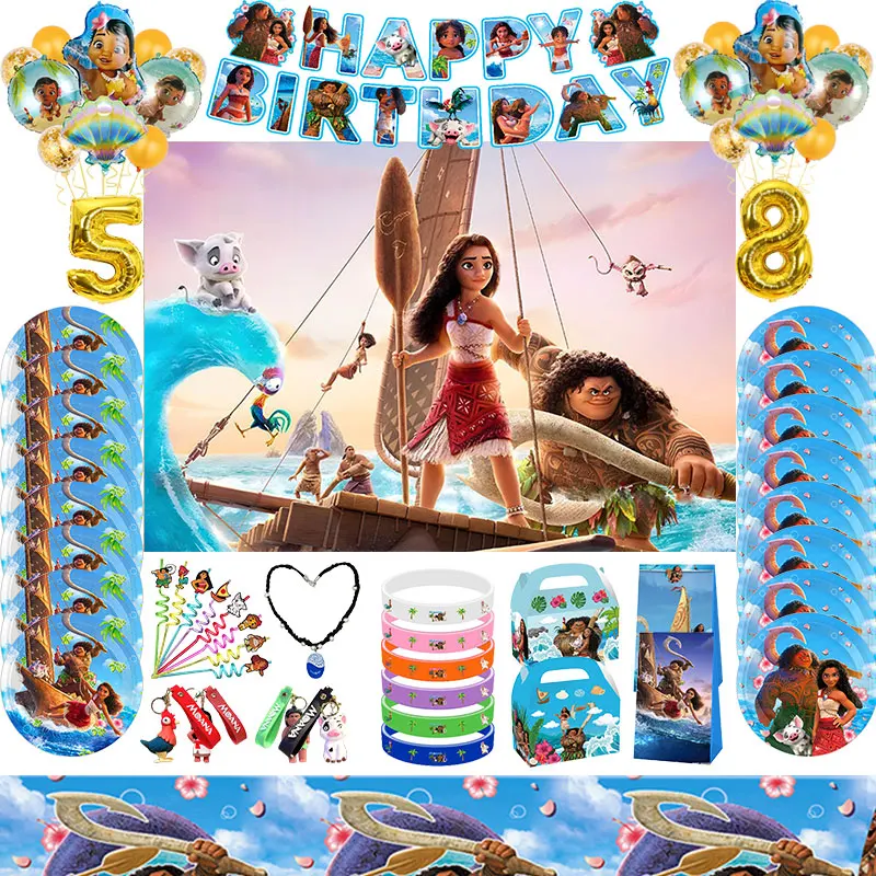 Disney Moana Party Decorations Tableware Plate Backdrop Keychain Banner Vaiana Moana Theme Happy Birthday Deco Balloons Supplies