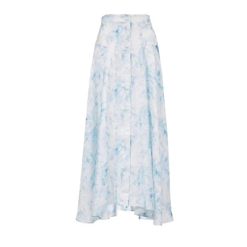 

Faionable mat Print Asymmetrical Hemline f-length Skirt Women's Spring Summer New Arrival Ruche Detail A-line Skirt