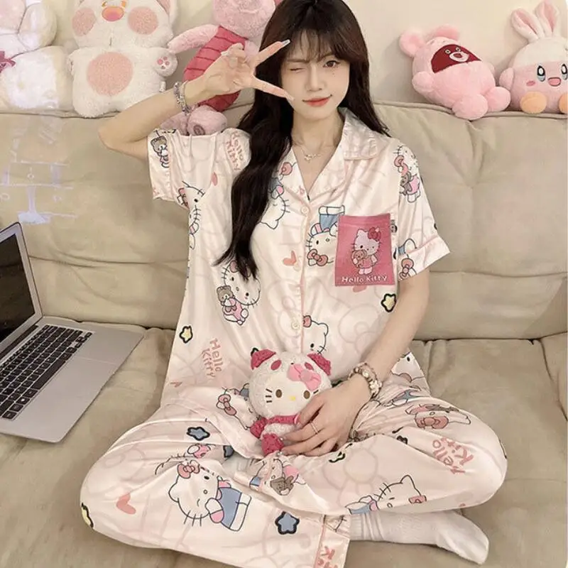

3Pcs Anime Women Pajama Sets Girl Sweet Japanese Kawaii Sleepwear Student Cotton Home Wear Cartoon Fashion Short Sleeve Shorts