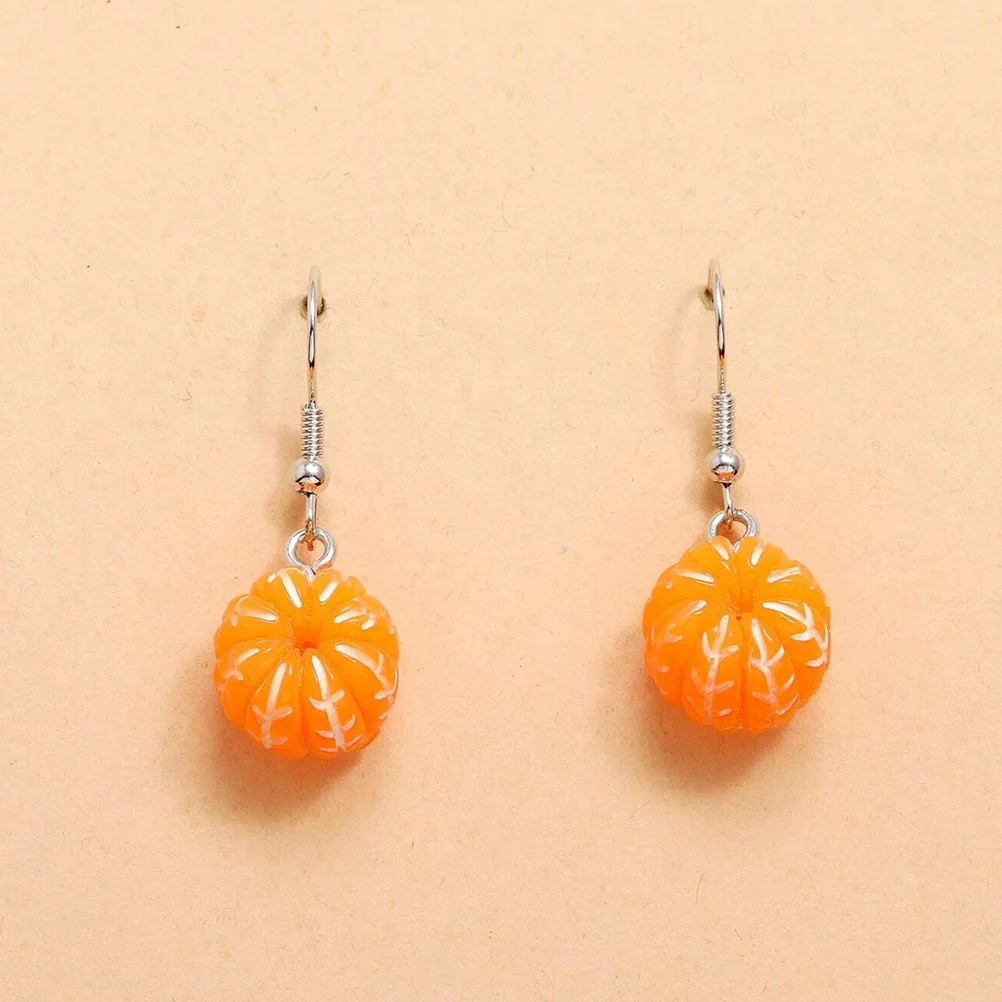 2 Pairs Orange Earrings Jewelry Simulation Oranges Dangles Hoops Sterling Trendy