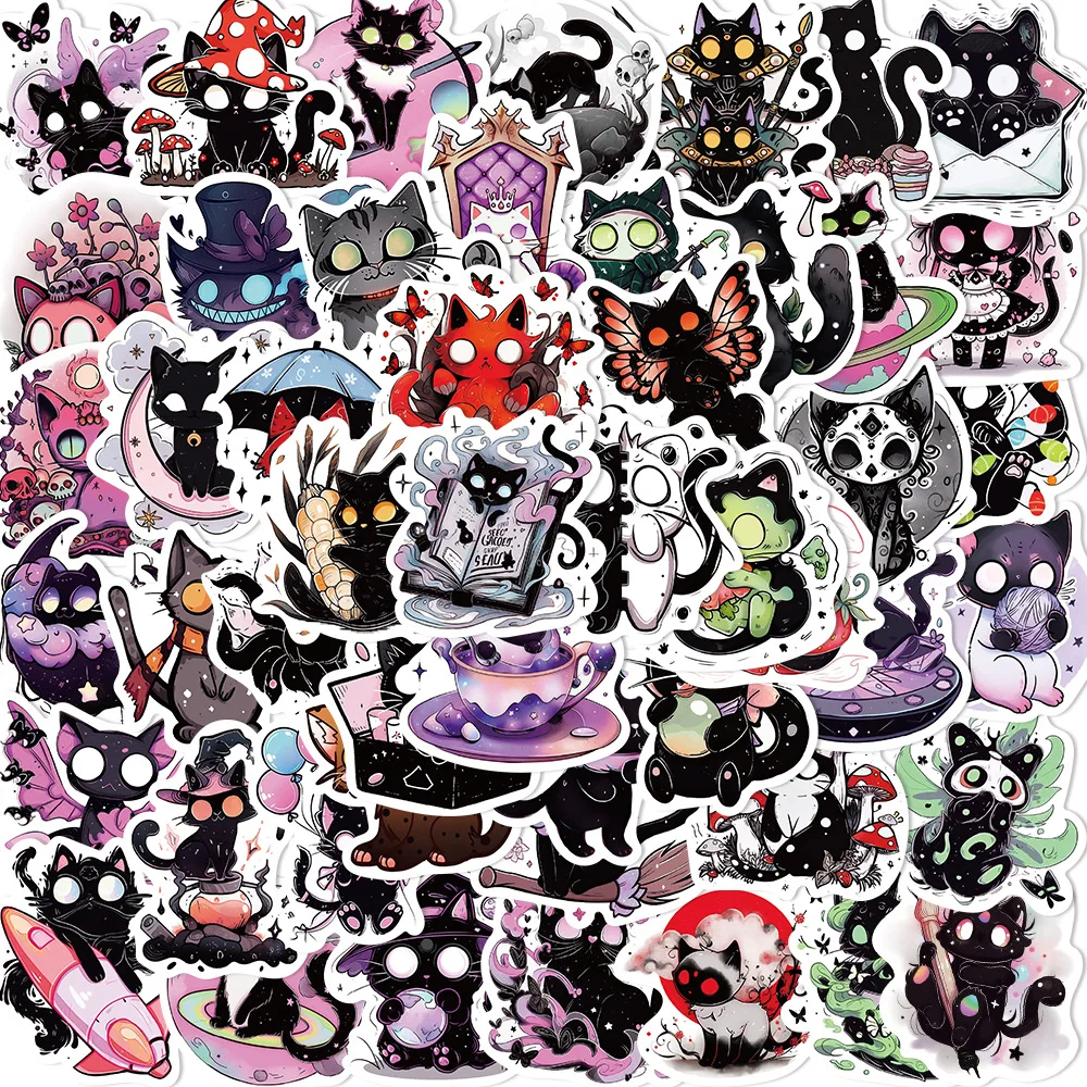 

50pcs Gothic Thriller Black Cat Series Graffiti Stickers Suitable for Laptop Helmets Desktop Decoration Stickers DIY Toys