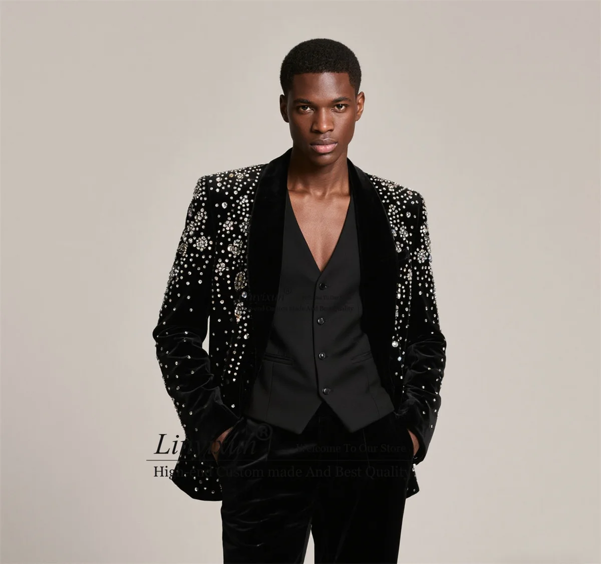 

Блестящие смокинги с кристаллами и бисером, мужские костюмы, комплекты из 3-х предметов, свадебные пиджаки для жениха и вечеринки, элитные мужские облегающие костюмы, Ropa Hombre