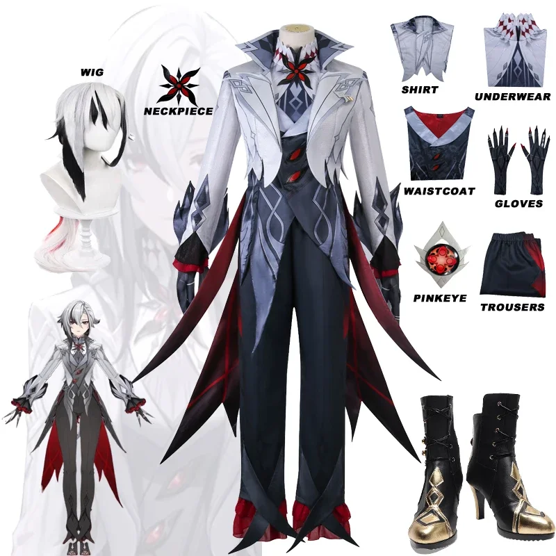 Disfraces de Cosplay de arlequin Genshin Impact The Knave, conjunto completo de peluca, uniforme de sirviente Snezhnaya, disfraces de Halloween para mujeres