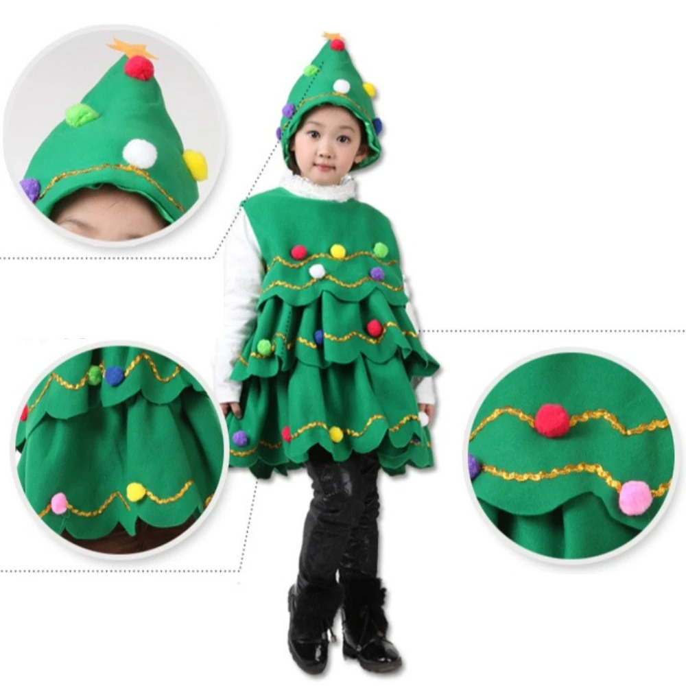 with Hat Christmas Tree Costume Colorful Balls Sleeveless Green Xmas Clothes Props Supplies Cosplay Performance Clothes Party