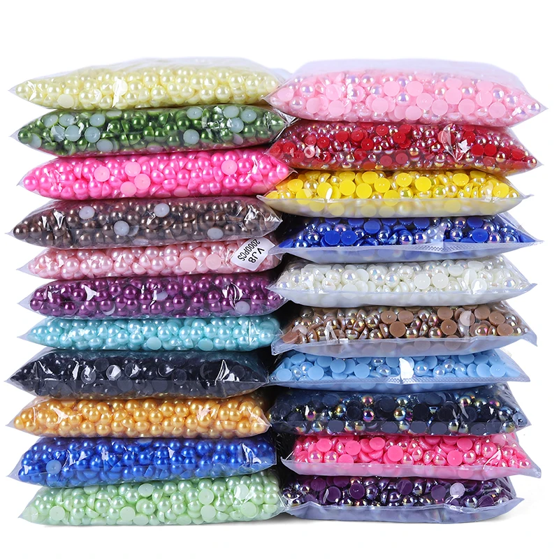 DUCRYSTAL 3-10mm Half Round Flatback Glitter Pearls Resin Pearls for Crafts Clothes Dresses Garment Decorative Accessories