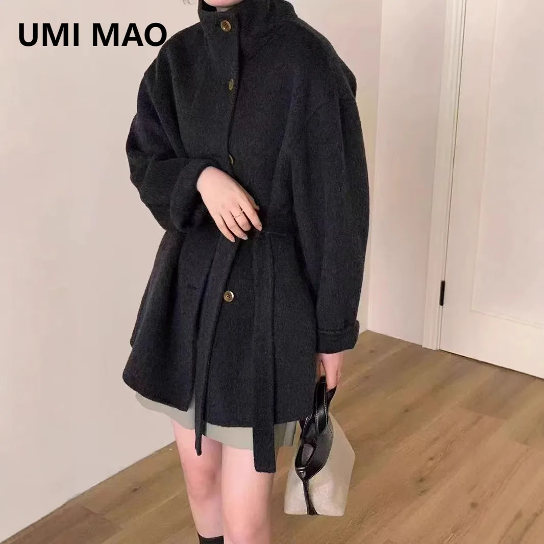 

UMI MAO Double-Sided Wool Coat Women New Hepburn Style Korean Version College Style Petite Slimming Woolen Jacket Stand Collar