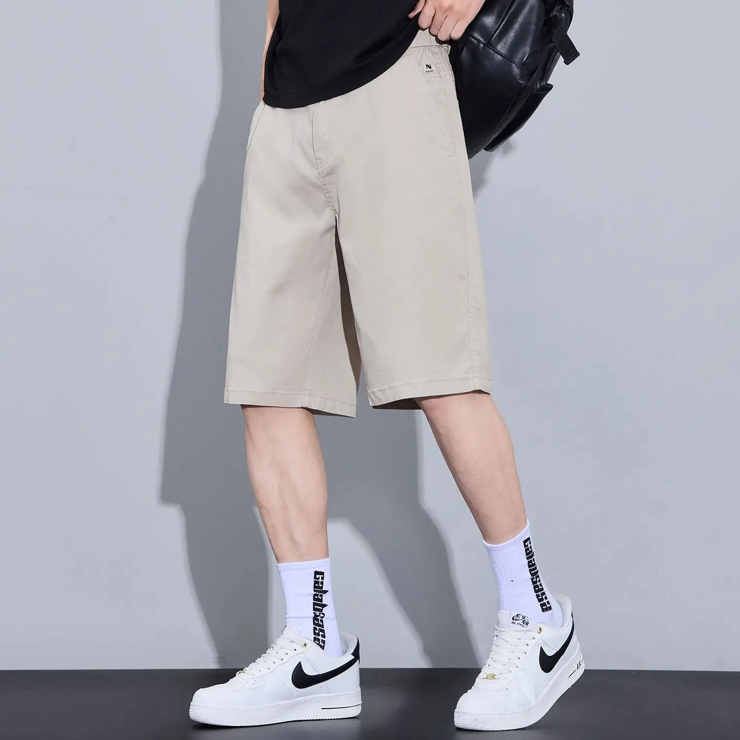 Summer Casual Loose Men's Shorts Youth Versatile Five-Quarter Length High Elasticity Nylon Blend Comfortable Fit for Daily Wear