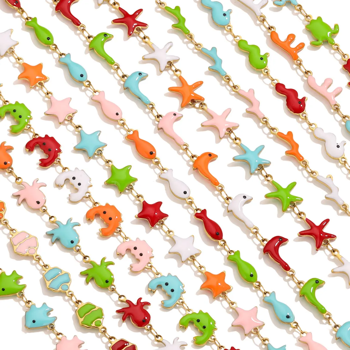 

1meter Stainless Steel Ocean Animal Chain Dolphin Starfish Reef Fish Enamel Chains For Jewelry Making Craft DIY Material Bulk