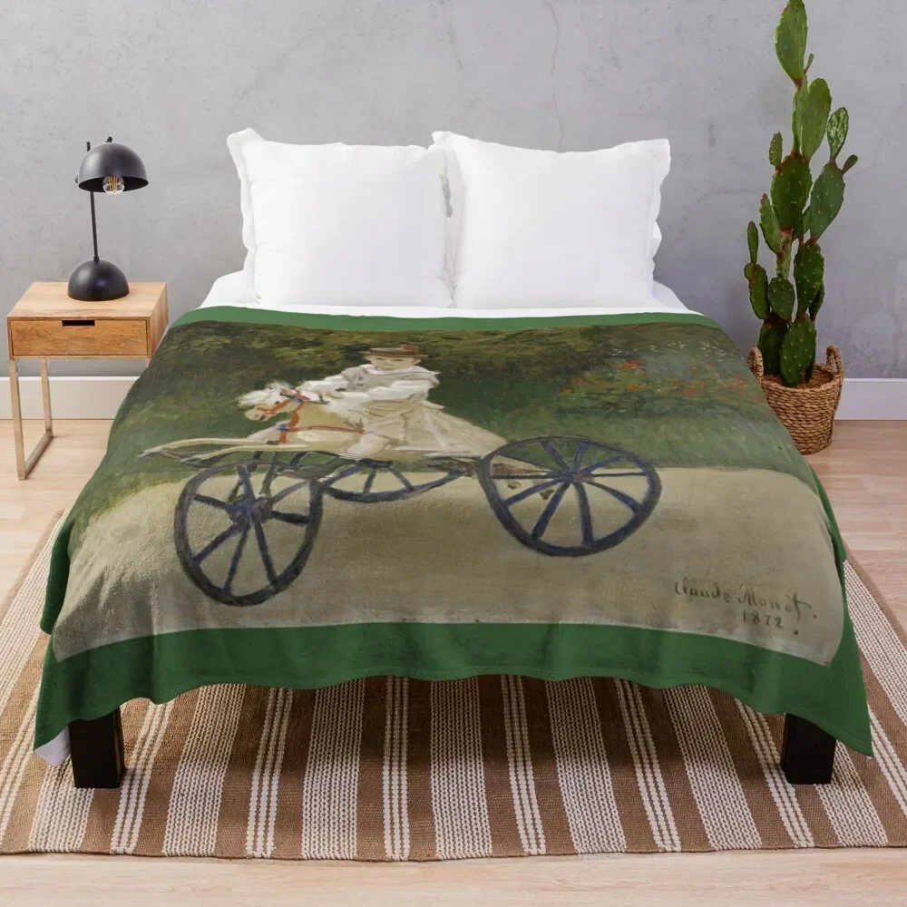 Jean Monet on his Hobby Horse by Claude Monet Throw Blanket Soft Warm Bed covers Blankets