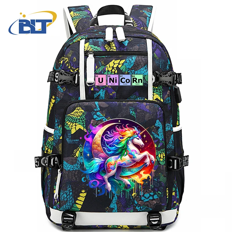 Bolsa Escolar con estampado de unicornio para niños, mochila de gran capacidad, usb, bolsa de viaje al aire libre, regalo escolar para niñas