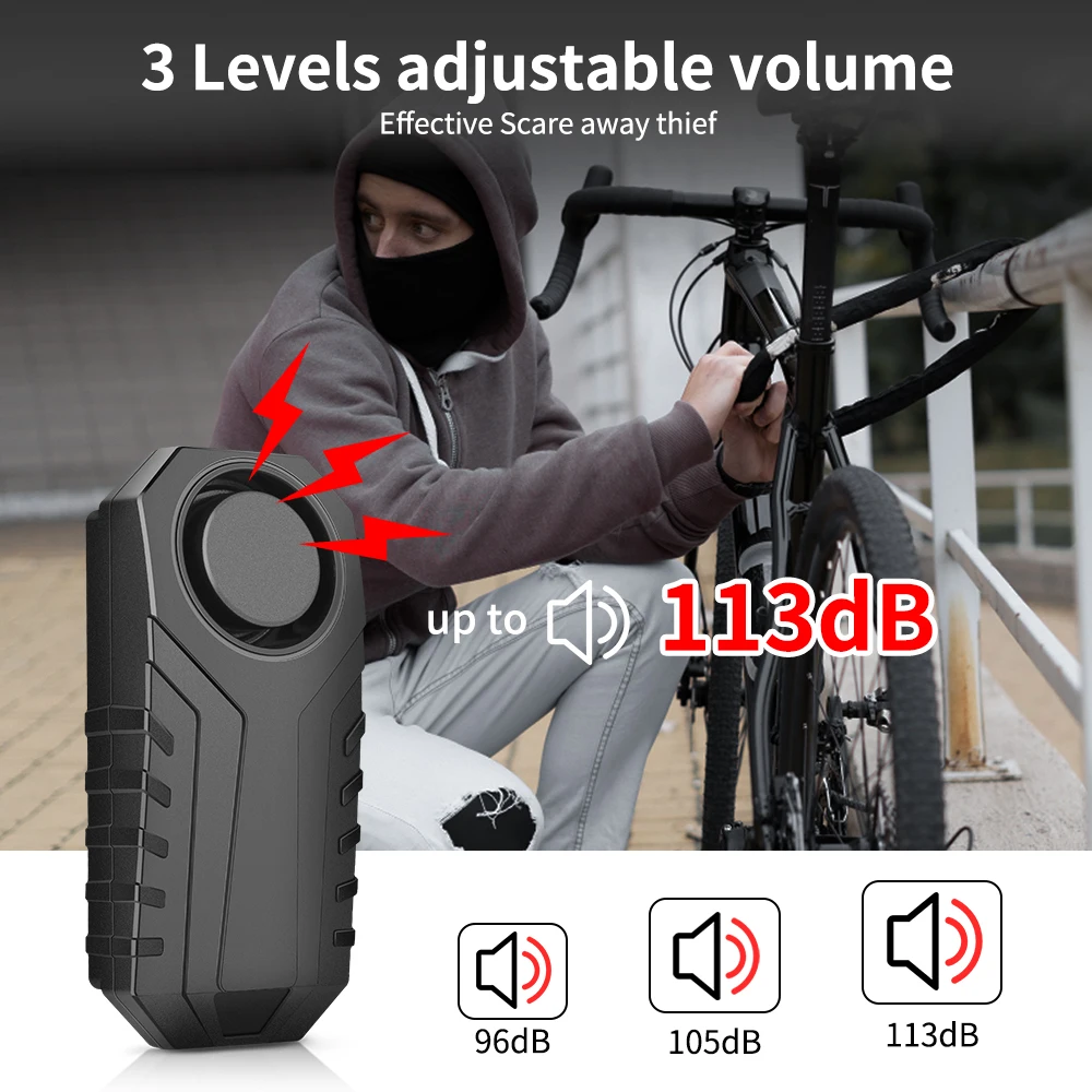 Awapow Bicycle Vibration Alarm Anti Theft Motorcycle Alarm Detector Electric Bicycle Horn 113dB Remote Control Home Burglar